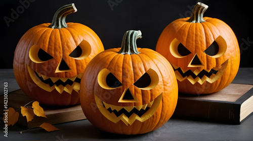Pumpkins. Halloween pumpkin. Pumpkins with cut out scary physiognomy. .