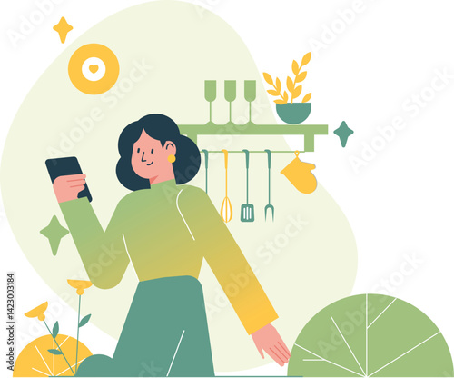 Female Influencer At Kitchen Room