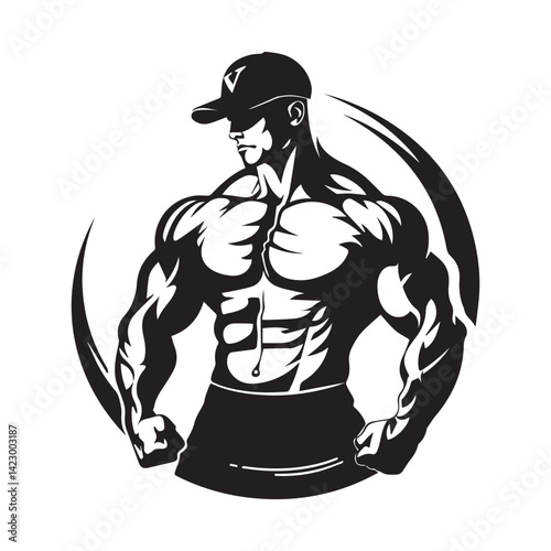 Muscle Man Logo Illustrations. Fitness Gym Logo Design vector. 