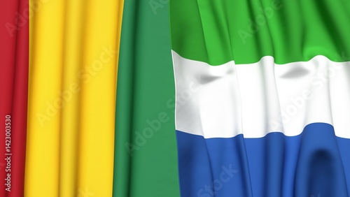 Photos Flags of GUINEA and SIERRA LEONE with realistic cloth texture