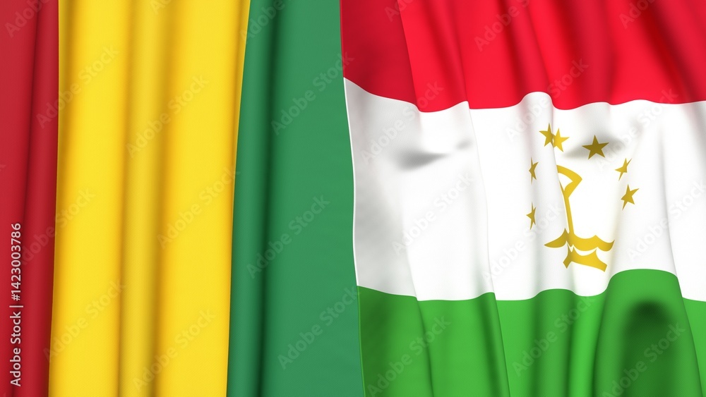 Fototapeta premium Flags of GUINEA and TAJIKISTAN with realistic cloth texture