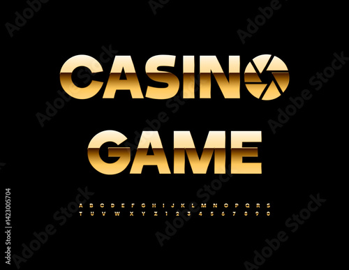 Vector Luxury emblem Casino Game with Golden Emblem. Modern Chic Font. Premium Shiny Alphabet Letters and Numbers set