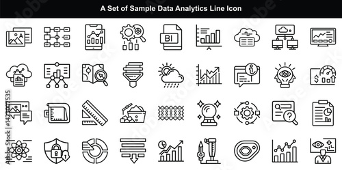 Data Analytics Icon Vector Set, Analysis Report Symbol Graphics