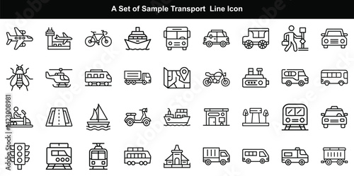  Transport Icon Vector Set, Vehicle Travel Symbol Graphics