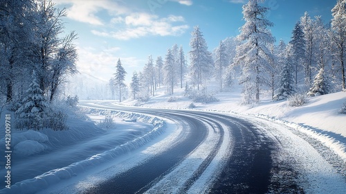Winter morning at Bulgarian village Medeni Poliani in Rhodopes mountain