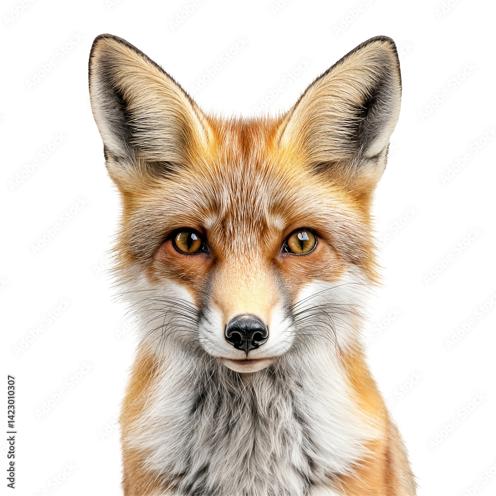 Fototapeta premium Close-up of a beautiful fox with expressive eyes isolated on transparent background
