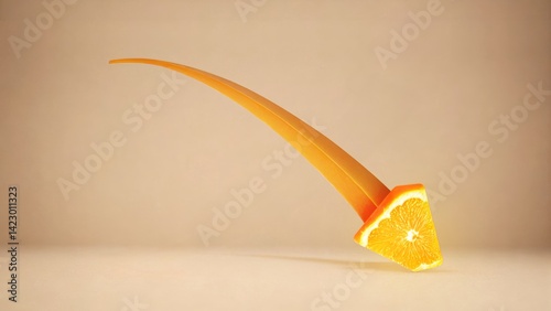 Falling Graph And Arrow On Orange Fruit Slice Stock Board