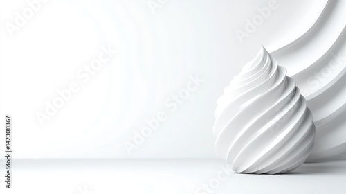 White swirled cream droplet on a minimalist studio background with soft lighting and copy space.