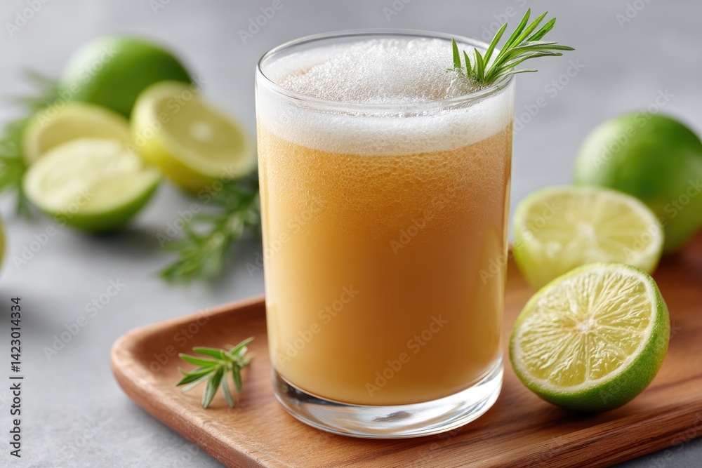 Fototapeta premium Refreshing herbal coffee with vibrant lime slices garnished with