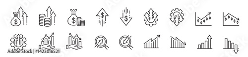 Increase decrease icon set. Editable line icon collection.
Vector illustration. 