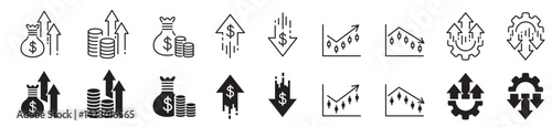Increase decrease icon set. Editable line icon collection.
Vector illustration. 