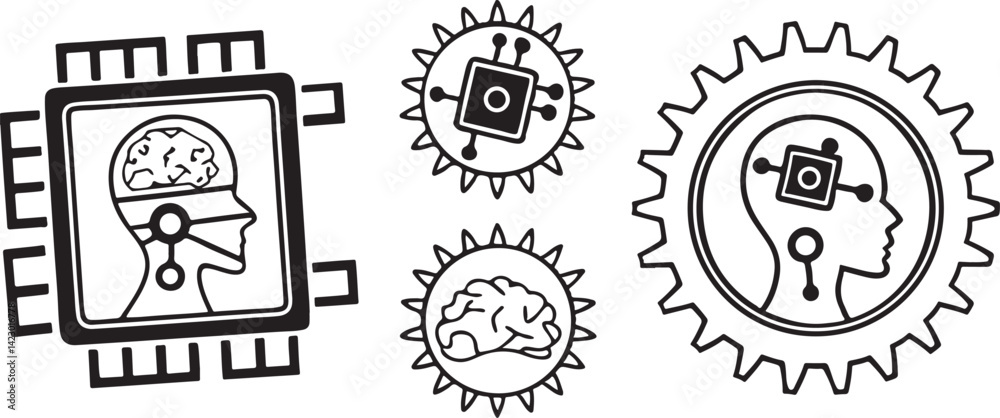 Obraz premium AI chip icon set computer icon,Artificial intelligence ai processor chip vector