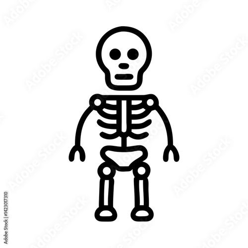 Skeleton, simple linear UI icon in black and white, Halloween-themed design with copy space against a white background