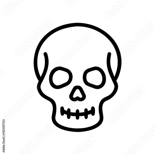 Skull, simple linear UI icon in black and white, Halloween-themed design with copy space against a white background