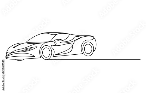 Continuous one line drawing of modern sport car, Abstract small car continuous one line drawing style