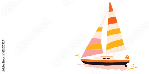 A colorful sailboat gliding on the tranquil sea, sails billowing gracefully with the wind, evokes a sense of freedom and adventure.
