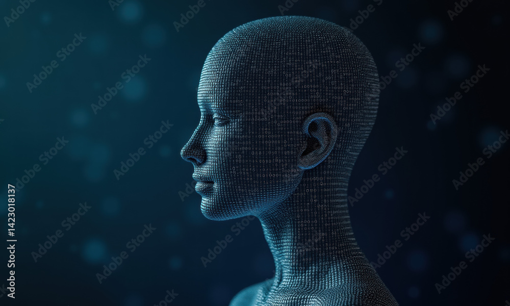 Obraz premium AI Woman Binary Code Head Profile - AI