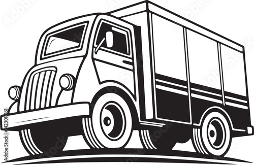 Outline bus Icon,box truck line art vector illustration, set of trucks