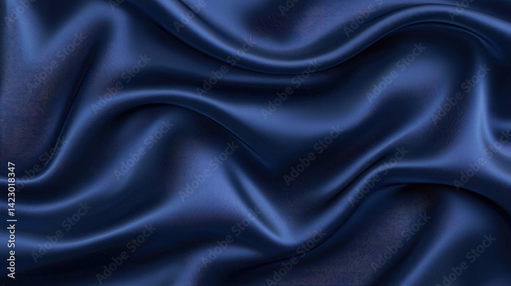 Deep blue silk fabric draped in elegant waves Deep blue silk fabric draped in elegant waves