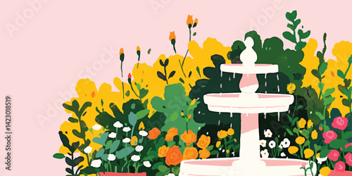 A stylized garden fountain ...