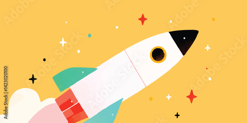A vibrant rocket soaring into the cosmos, a symbol of limitless possibility, innovation, and the thrill of exploration. This illustration captures a sense of adventure and forward momentum.
