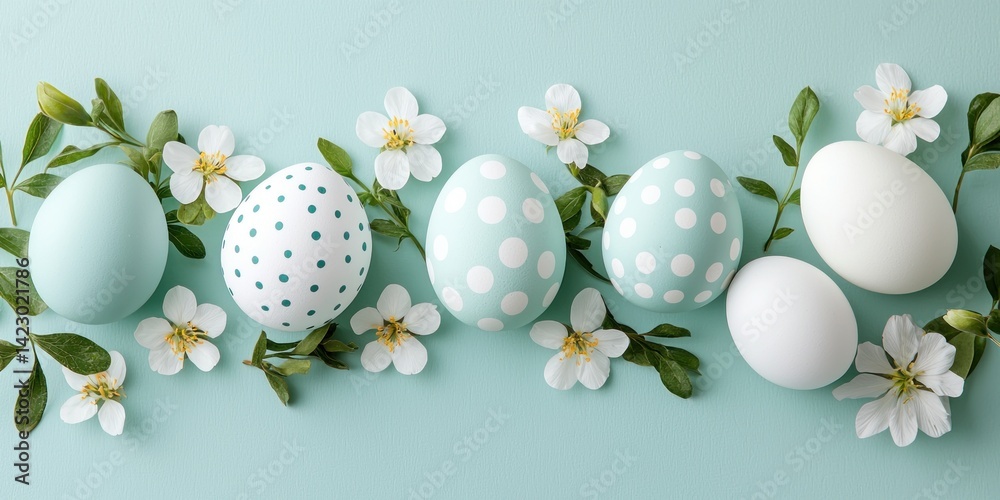 Obraz premium Pastel Easter Eggs Decorated With Flowers