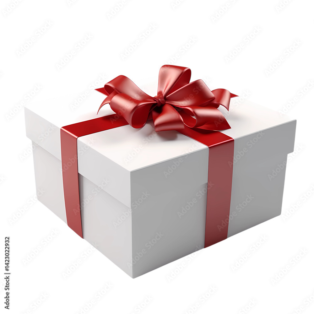 Obraz premium white gift box with a shiny red ribbon and bow. Simple and elegant present
