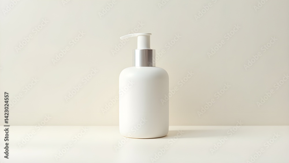Modern product display with a tall pump bottle on soft beige background. Ideal for clean beauty brands, product portfolio templates, or e-commerce listings for lotions, cleansers, and serums. Modern product display with a tall pump bottle on soft beige background. Ideal for clean beauty brands, product portfolio templates, or e-commerce listings for lotions, cleansers, and serums.