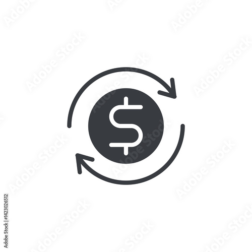 A rotating arrow with a dollar sign vector icon