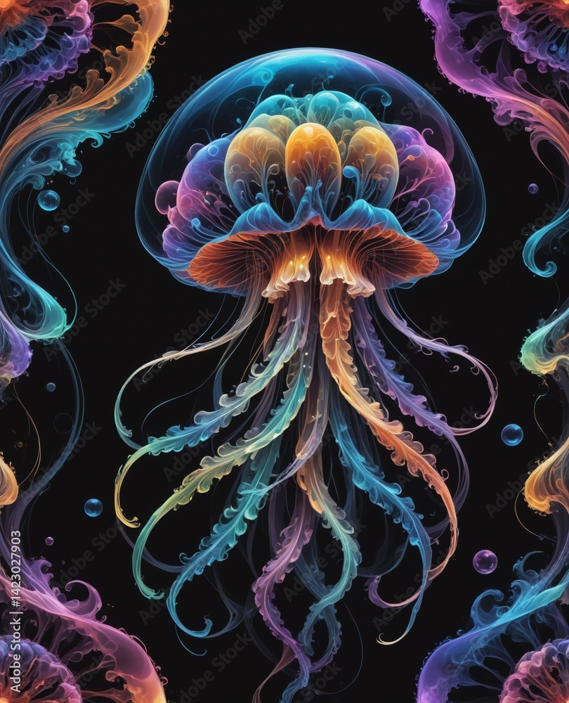 Obraz premium Jellyfish. Abstract graphic illustration of jellyfish