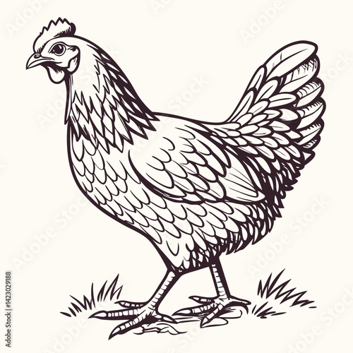 Chicken hen illustration vector drawing farm animal poultry bird design art line
