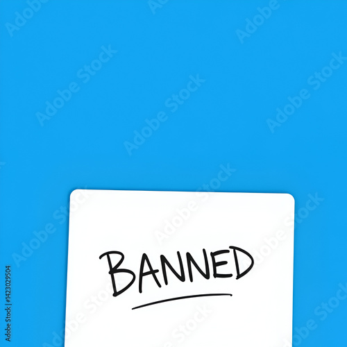 Banned. A card isolated on blue background.