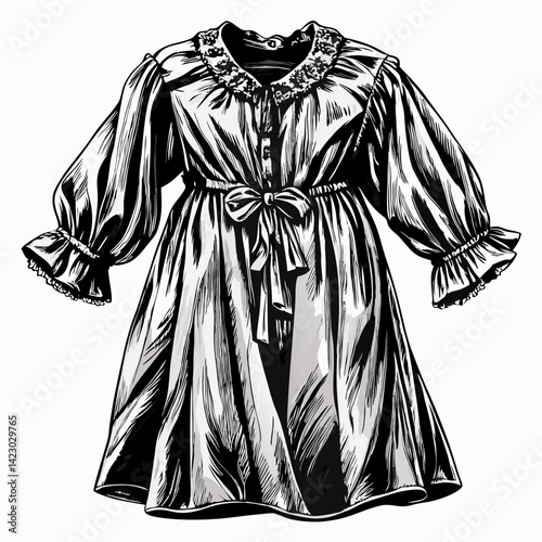 Vintage Victorian Dress Illustration Elegant Black and White Fashion Design