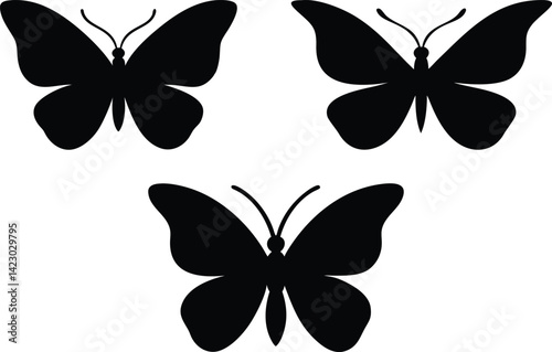 Elegant butterfly silhouettes in black simple design elements for decorative applications vector graphic illustration on white background