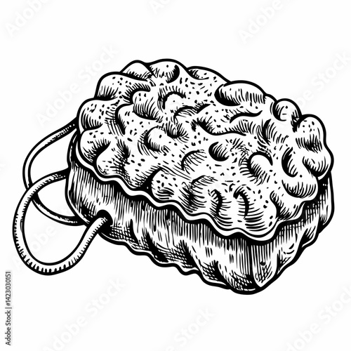 Vintage Hand Drawn Bath Sponge Illustration for Natural Skincare Products