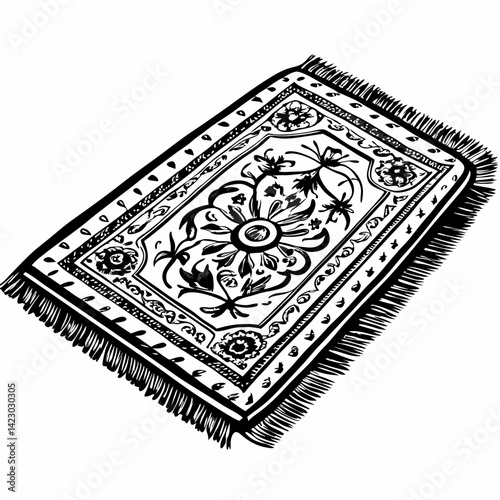 Ornate Vintage Carpet Design with Intricate Patterns and Border Details