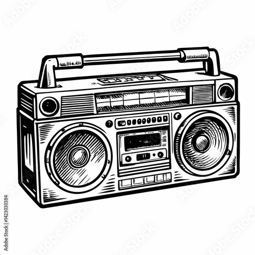 Retro Boombox Illustration for 80s Music Nostalgia in Vintage Style
