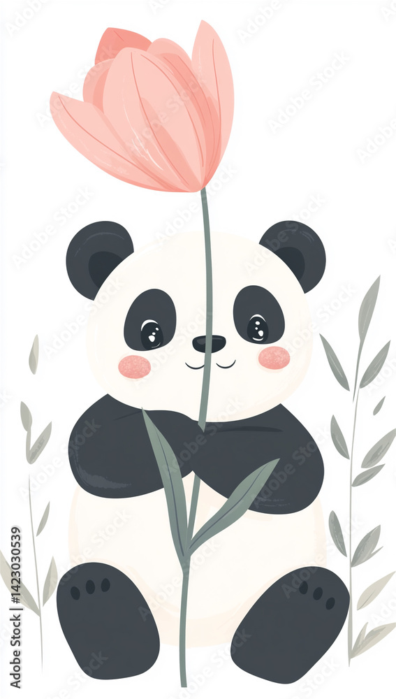 Naklejka premium panda and flower