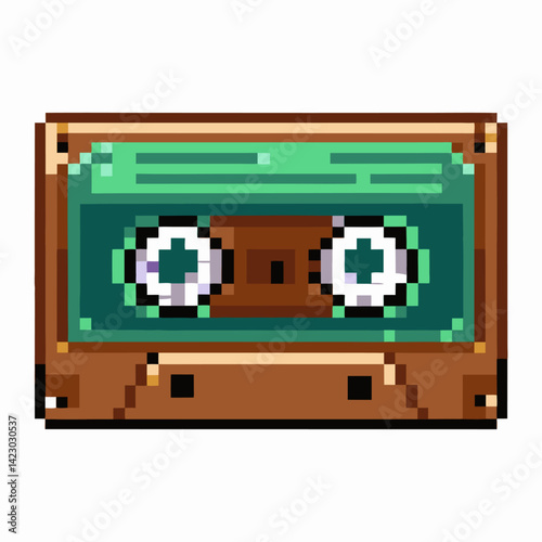 Retro Pixel Art Style Green Cassette Tape  Illustration