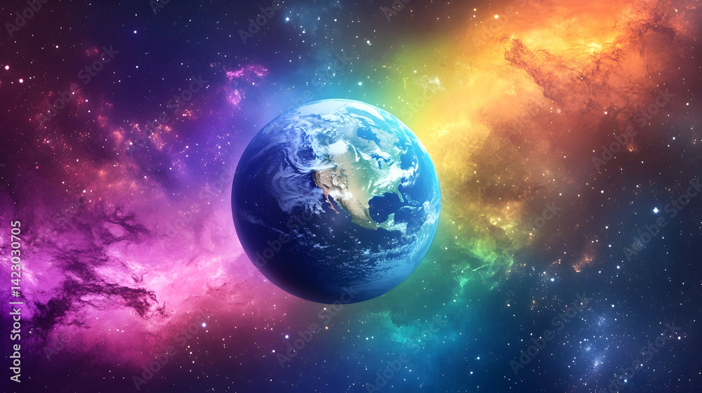 Vibrant Earth Floating Amidst a Celestial Symphony of Nebula Hues and Stars Vibrant Earth Floating Amidst a Celestial Symphony of Nebula Hues and Stars