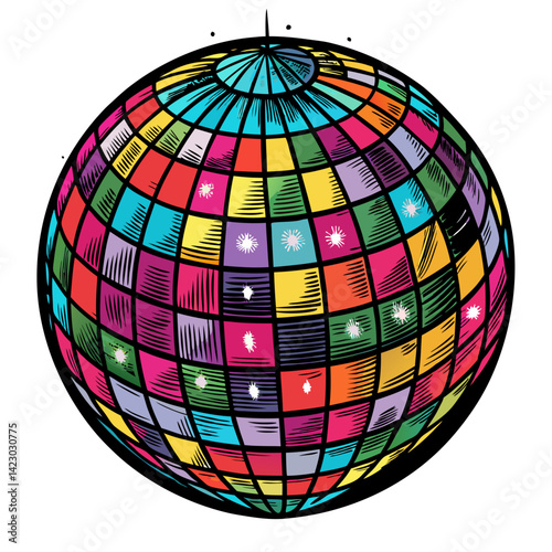 Colorful Retro Disco Ball  Illustration for Party Themes