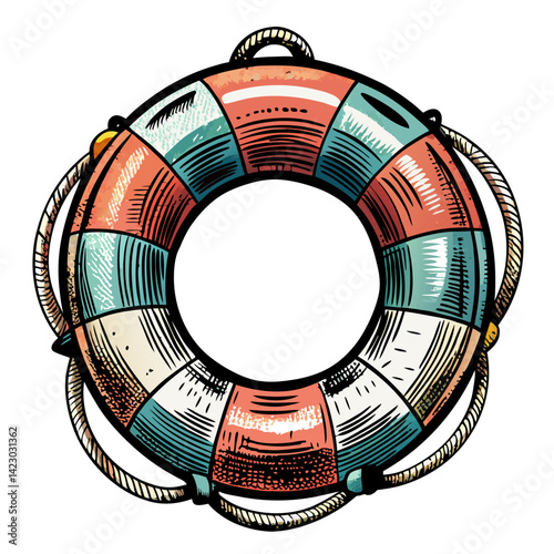 Vintage Lifebuoy Illustration with Nautical Rope Retro Maritime Safety Design