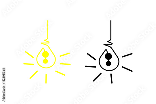 of light bulb icon set. on white background. Idea symbol. Electric lamp, light, innovation, solution, creative thinking, electricity. Outline, flat and colored style. Flat design.