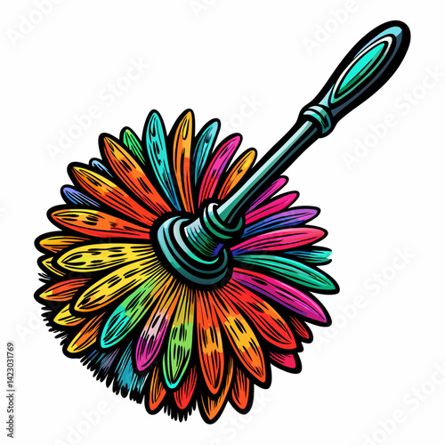 Colorful Feather Duster  Illustration with Rainbow Bristles