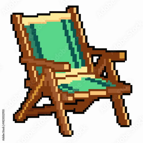 Vintage Pixel Art Deck Chair Illustration Retro Style Beach Furniture Icon