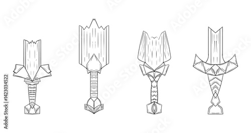 Swords set. Sword broken isolated on white background. Military sword ancient weapon design