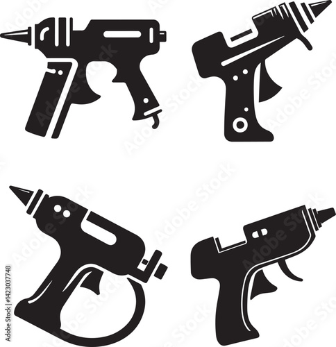 Black Silhouettes of Glue Guns - Craft and DIY Tools Collection