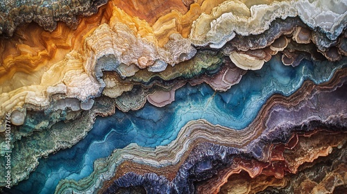Colorful mineral layers texture background; geology science