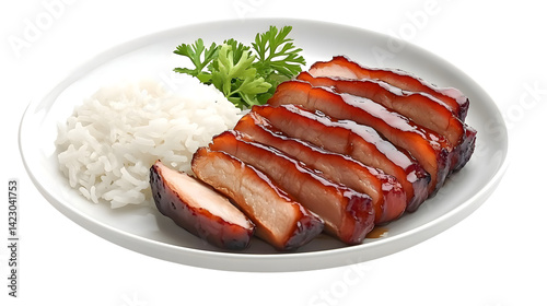 Delicious char siu pork with rice appetising asian food photography for restaurant menus and culinary websites