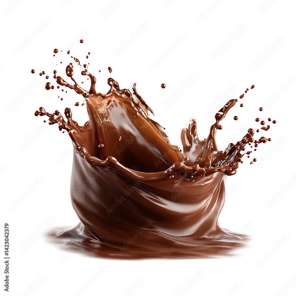 A dynamic splash of liquid chocolate, isolated on a white background. A dynamic splash of liquid chocolate, isolated on a white background.